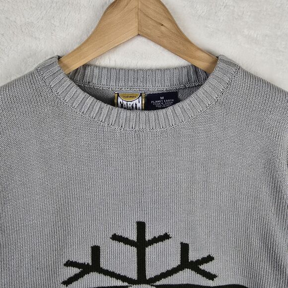 Vintage Planet Earth Snow Sweatshirt Snowflake Green Grey Skate 90s Snowboard - Picture 4 of 9